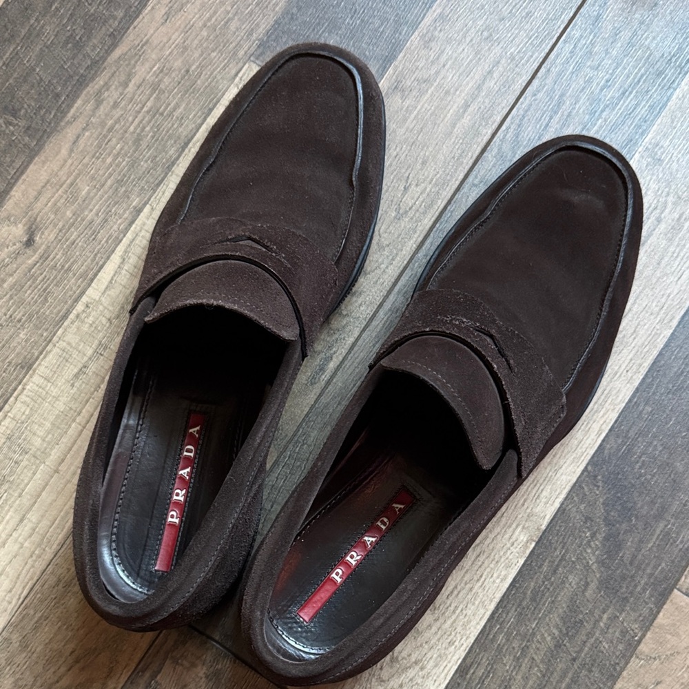 Prada Men's Dark Brown Suede Loafers